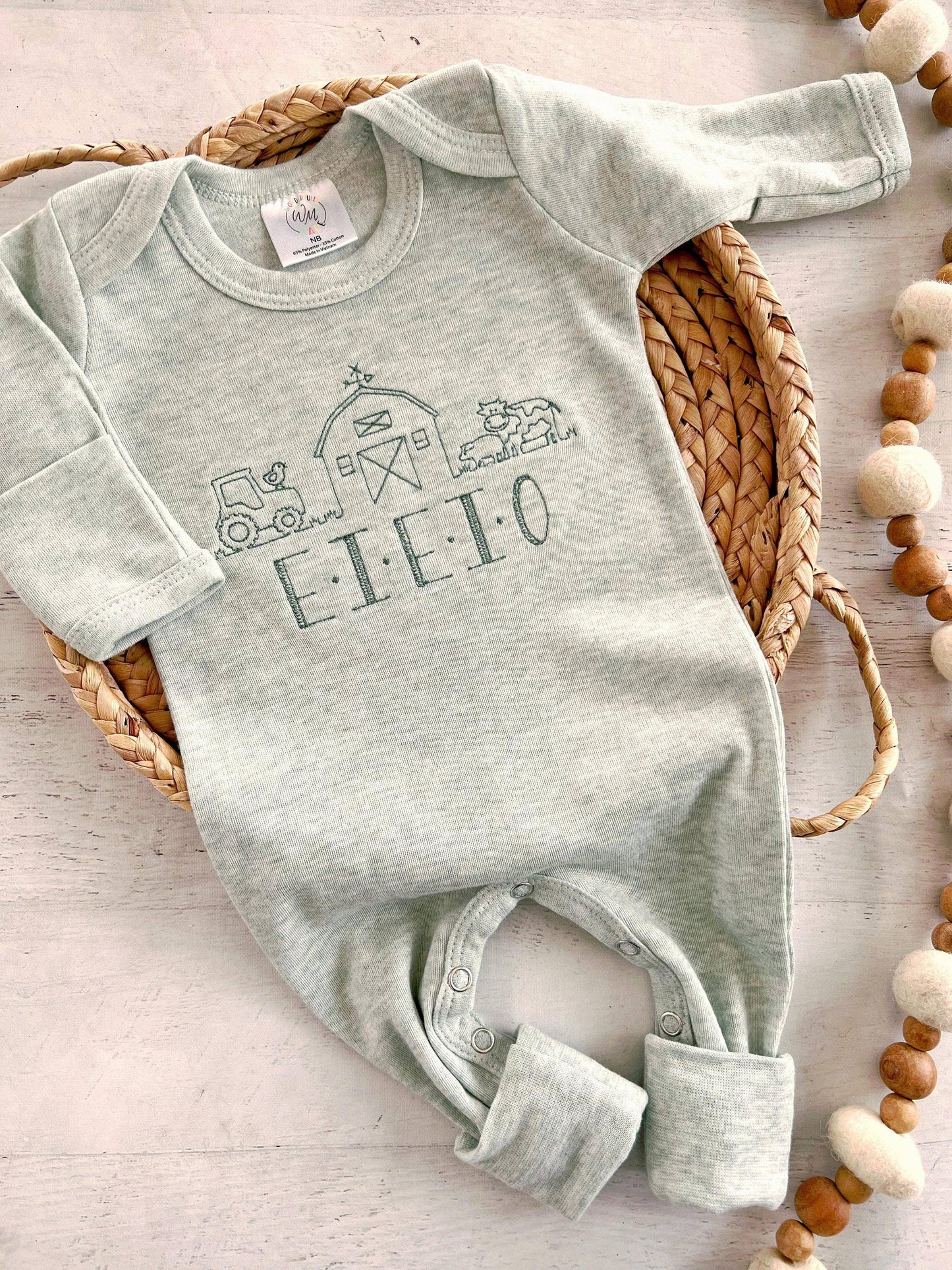 Farm Baby Outfit | Old MacDonald “E-I-E-I-O” Embroidered Romper