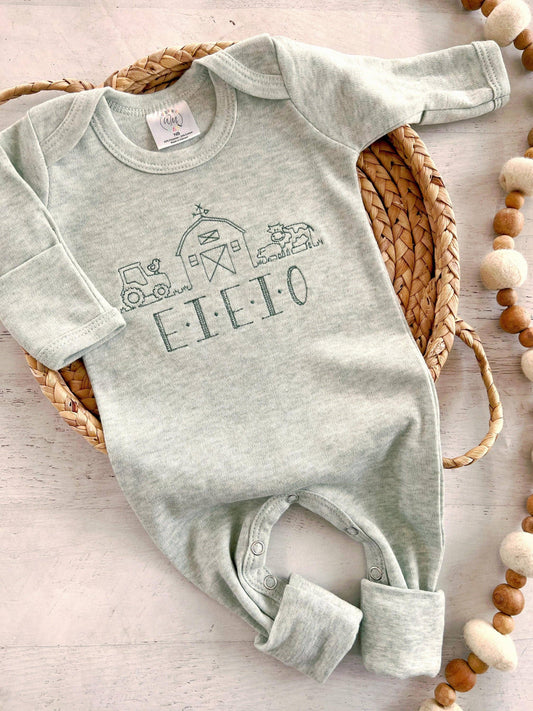 Farm Baby Outfit | Old MacDonald “E-I-E-I-O” Embroidered Romper