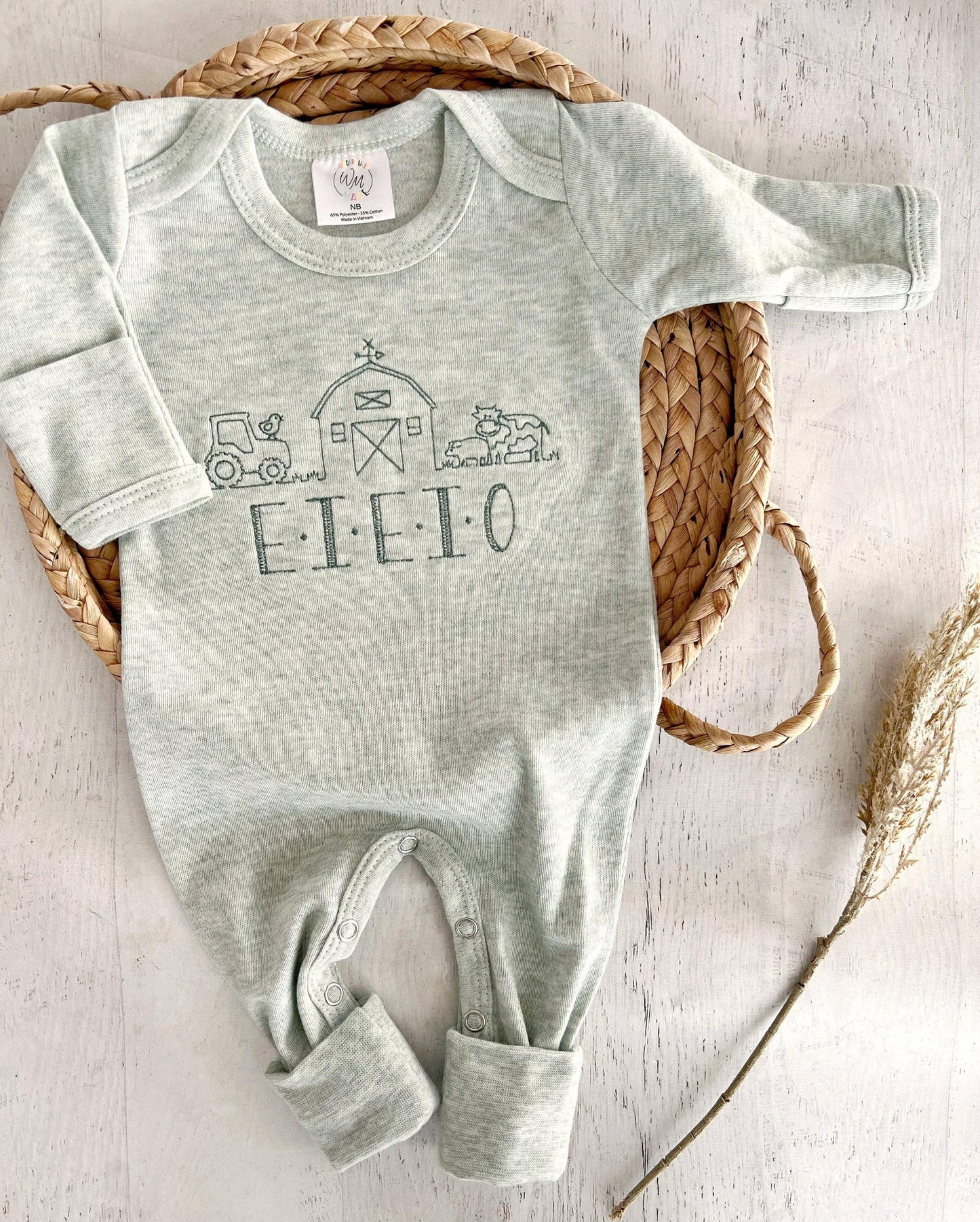 Farm Baby Outfit | Old MacDonald “E-I-E-I-O” Embroidered Romper