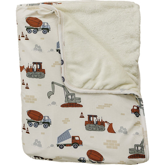 Ribbed bamboo with fleece interior kids blanket with construction truck print design