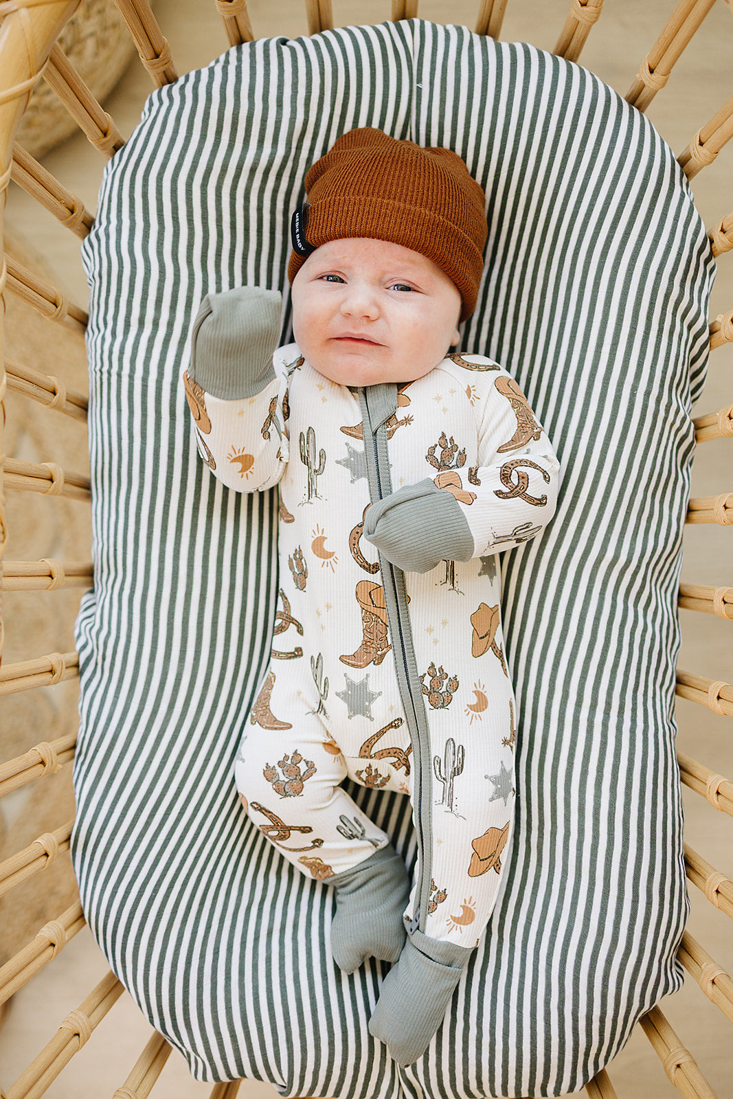 Soft bamboo baby sleeper with cowboy hats and boots design