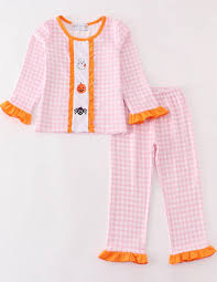 Spooky Gingham Ruffle Halloween Pajama Set