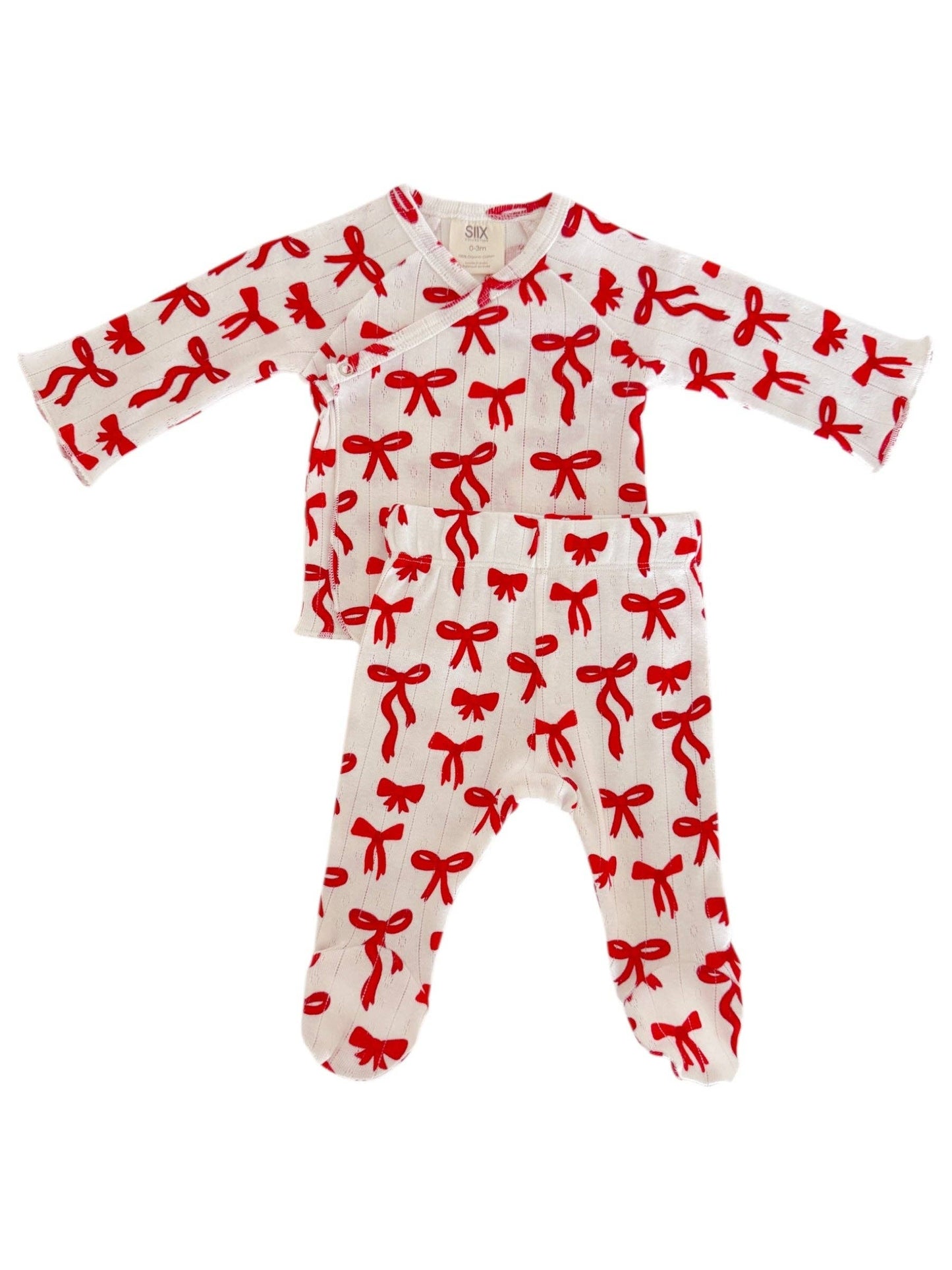 Red Bows Organic Pointelle Newborn Set: Newborn / 0-3