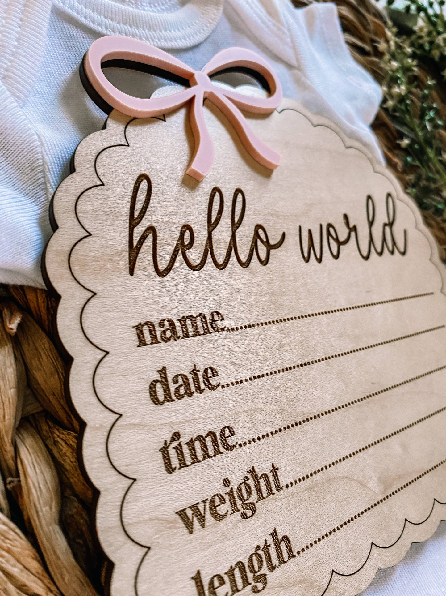 Hello World Birth Sign - Dainty Bow: Sage