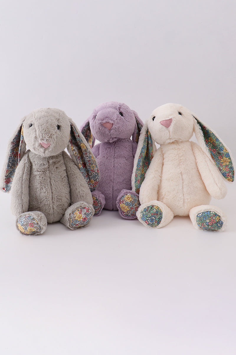 Cream, grey and purple floral plush bunny stuffed animals, 16 inch soft Easter bunnies for toddlers