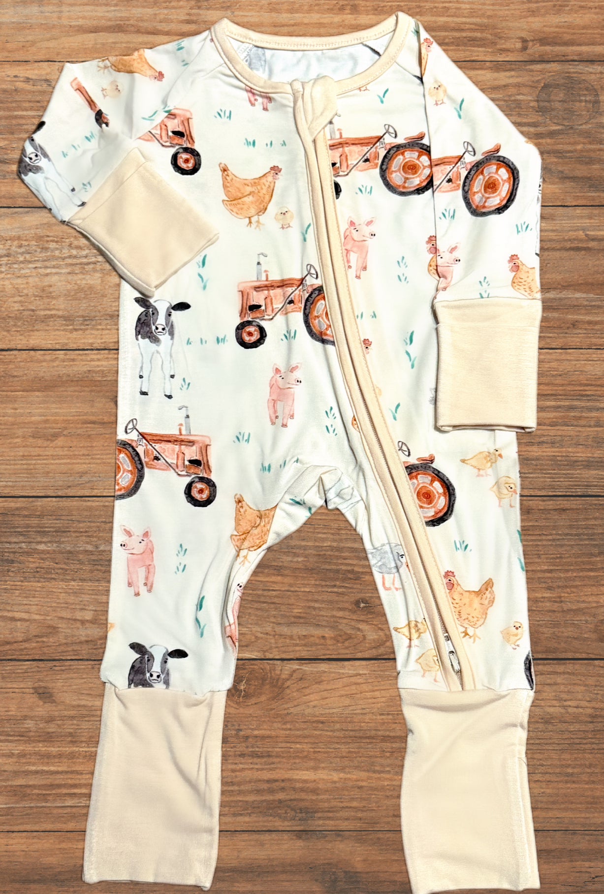 Western gender neutral farm print zippy bamboo pajamas