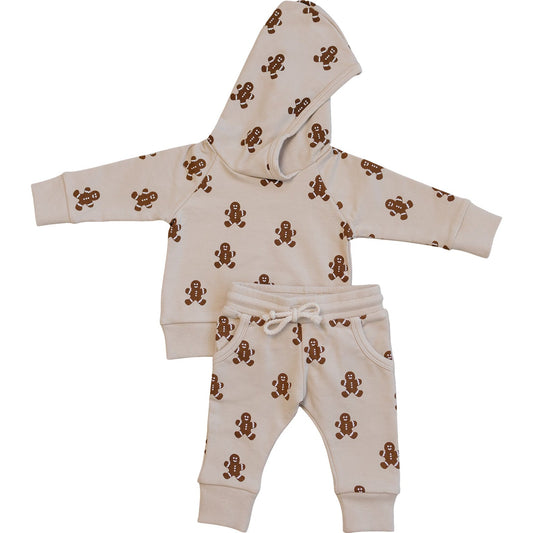 Gingerbread print hoodie and jogger set for toddlers