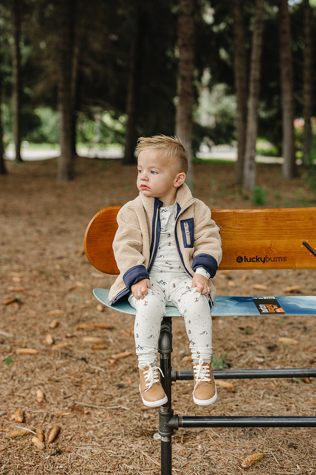 Cream winter print baby outfit by Mebie Baby perfect for cold weather