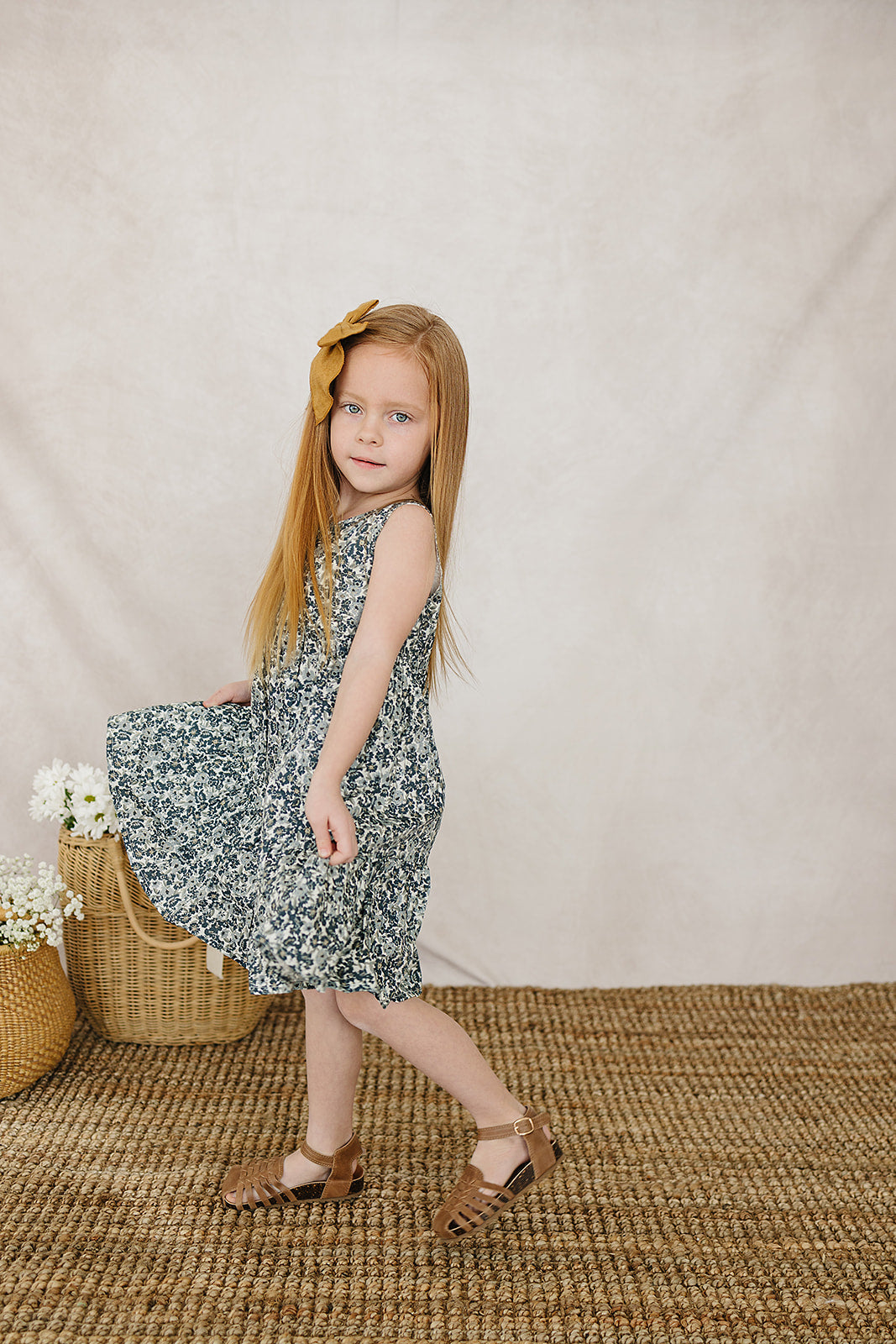 Navy floral spring dress by Mebie baby 