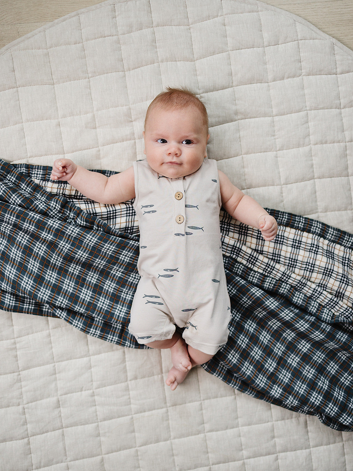 Baby boys neutral fish romper for easy summer outfits