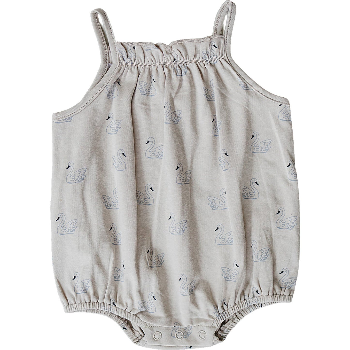 neutral swan bubble romper for baby girls