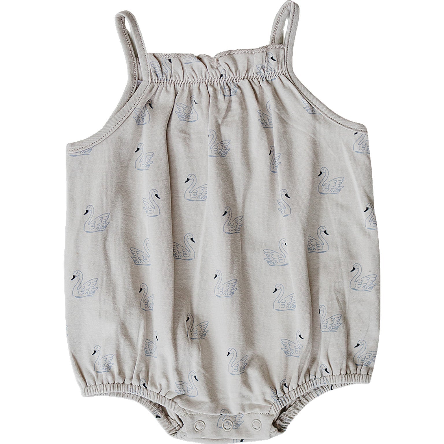 neutral swan bubble romper for baby girls