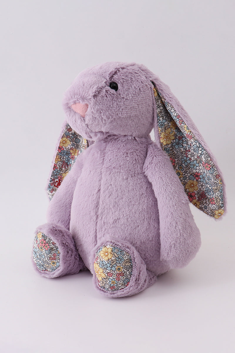 Purple floral plush bunny stuffed animal with floral ear and paw accents, 16 inch soft toddler Easter bunny