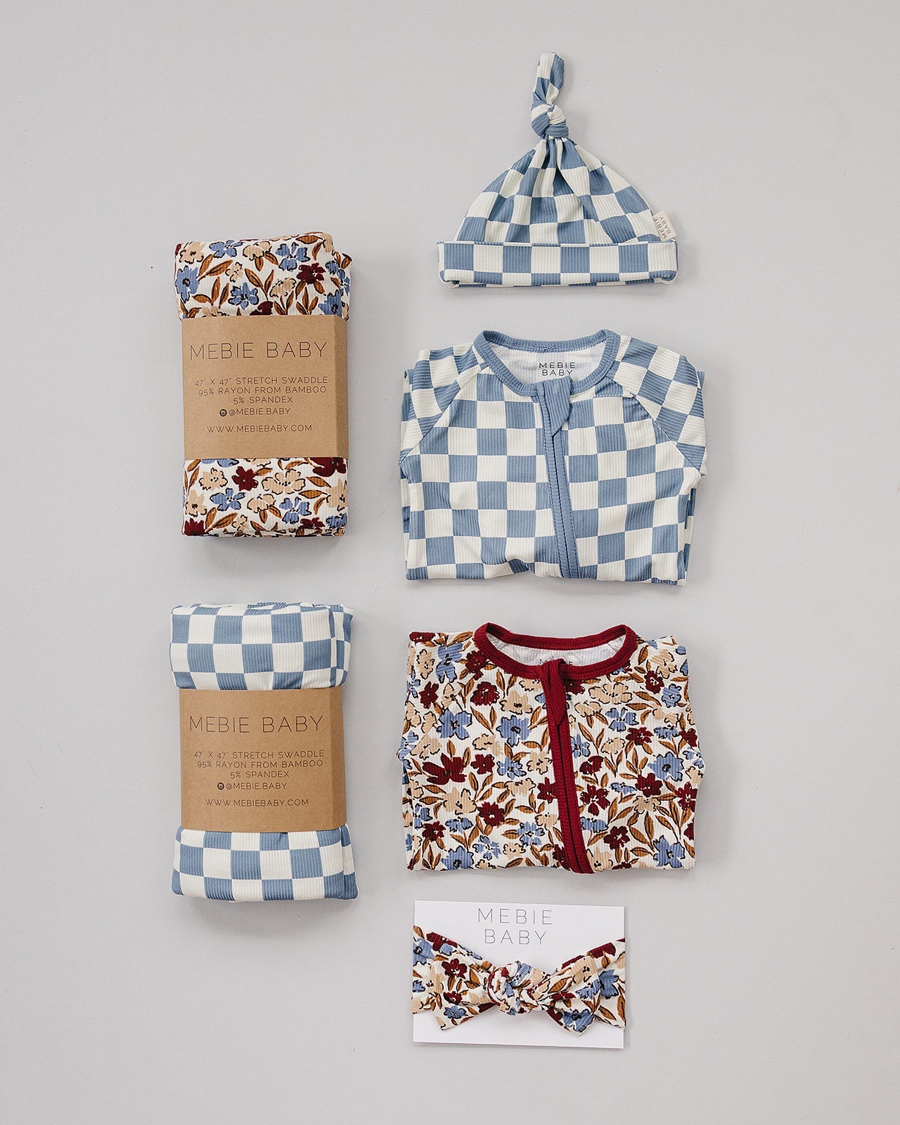 Soft bamboo baby zipper pajamas in blue checkered print, lightweight and breathable sleepwear
