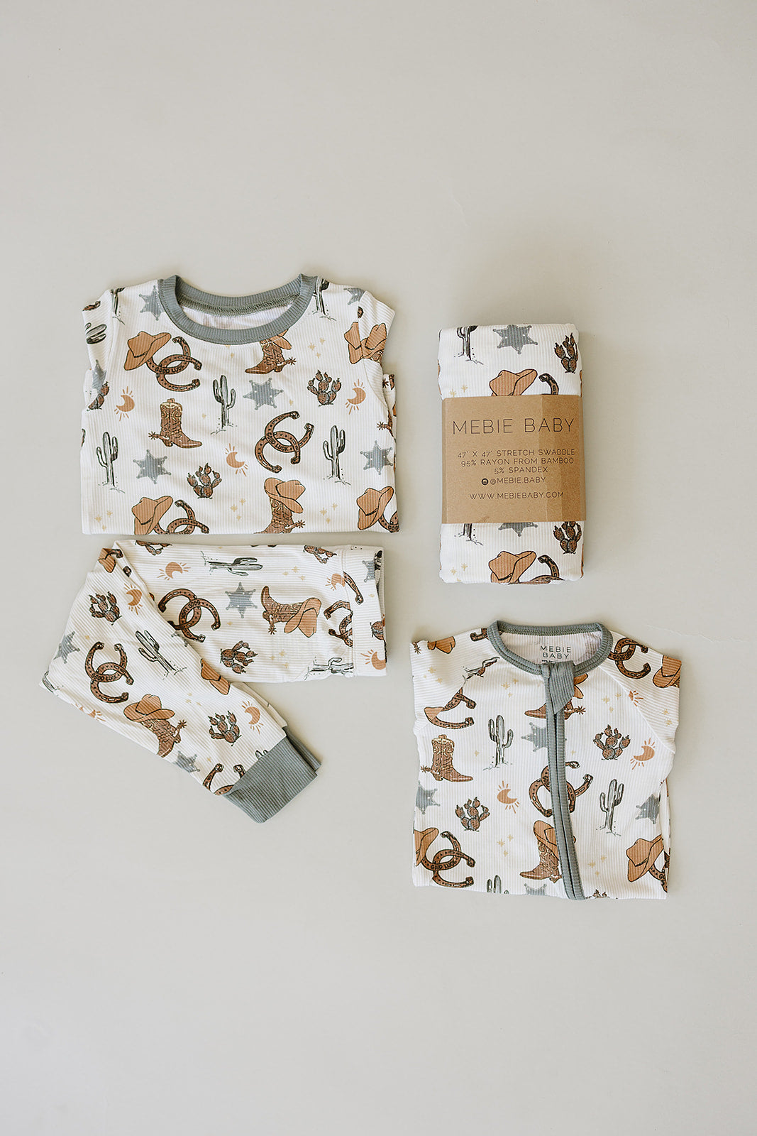 Mebie Baby bamboo zippy with western cowboy pattern