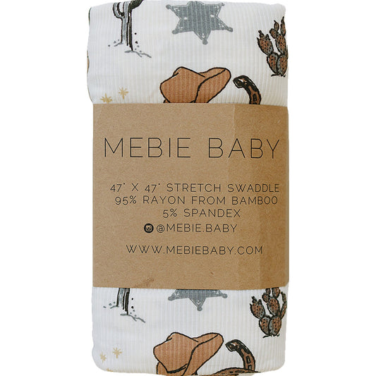 Mebie Baby western bamboo swaddle featuring cowboy and cactus pattern