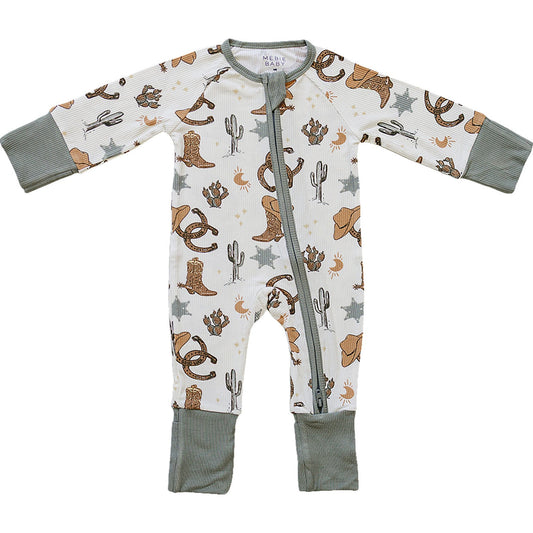 Mebie Baby bamboo zippy with western cowboy pattern