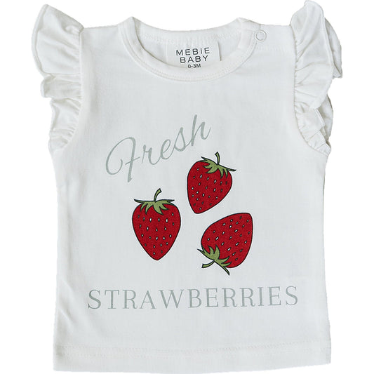 White ruffle sleeve tank top with strawberry design for little girls